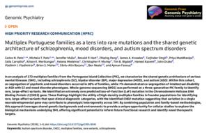 Multiplex Portuguese families as a lens into rare mutations and the shared genetic architecture of schizophrenia, mood disorders, and autism spectrum disorders.